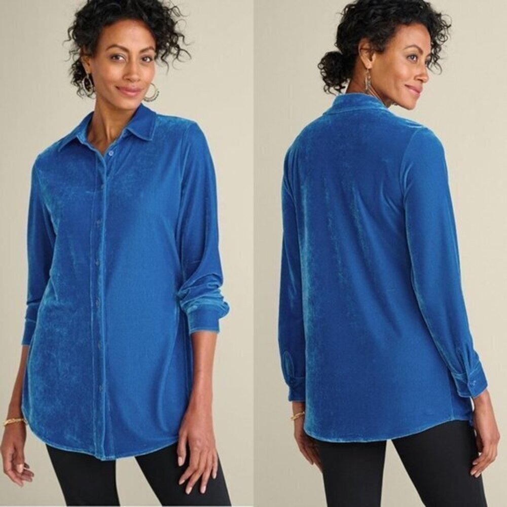 Soft Surroundings Velvet Boyfriend Tunic Shirt - Cobalt
